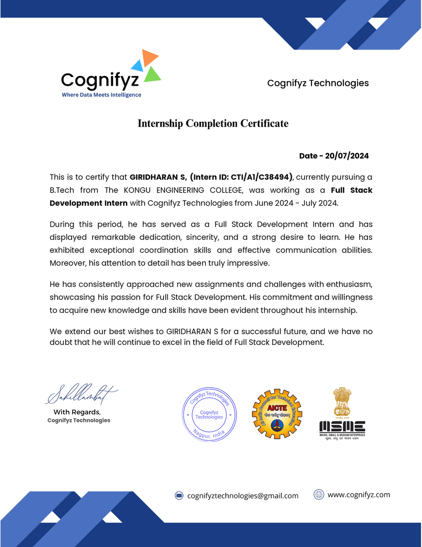 Intern at Cognifyz Technologies