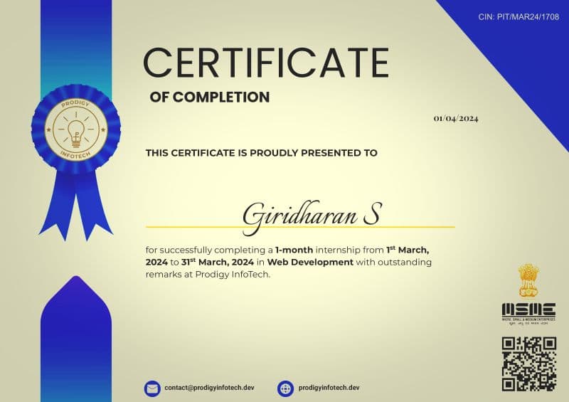 Intern at Prodigy Infotech